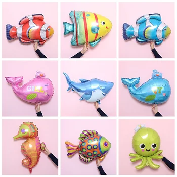 Jūros gyvūnų balionas animacinių filmų ryklys aliuminio folija balionas floatable balionas banginis omaras seahorse klounas, žuvų, ryklių aštuonkojai balionas