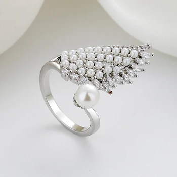 Unikalus Dizainas Angelas Sparnų Atidaryti Žiedas Mados Paprasta Baroko Perlų Imitacija Rodomojo Piršto Žiedą, Moterims, Papuošalai, Dovanos